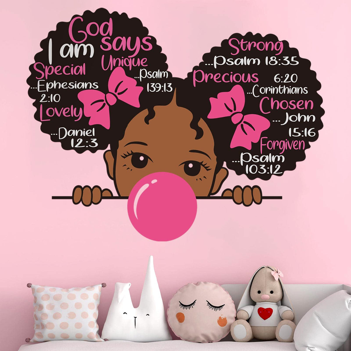 Chinco African girl wall decal with bubbles communicating joyful playtime