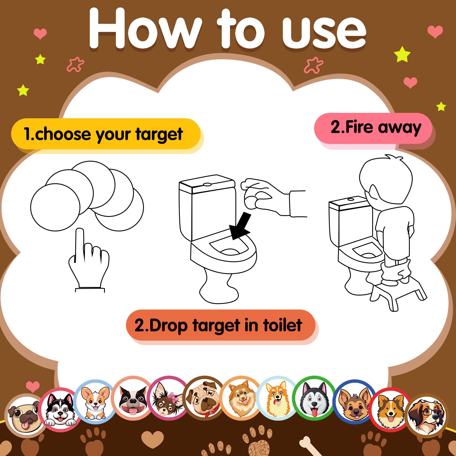 Chinco dog-pattern potty target makes training fun and engaging for toddlers.