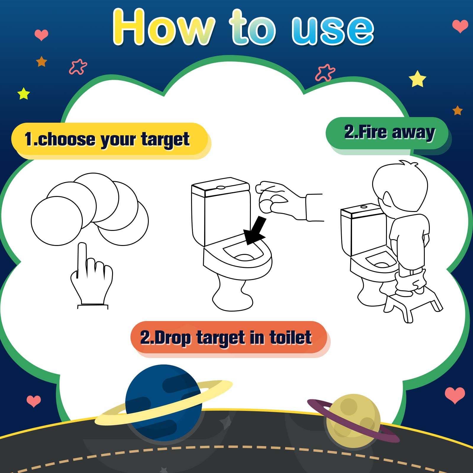 Chinco colorful potty targets spark focus and make bathroom time fun.
