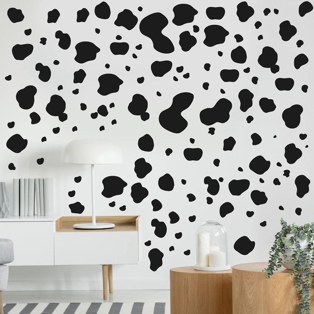 Chinco cow print decals on wall show removable decor option
