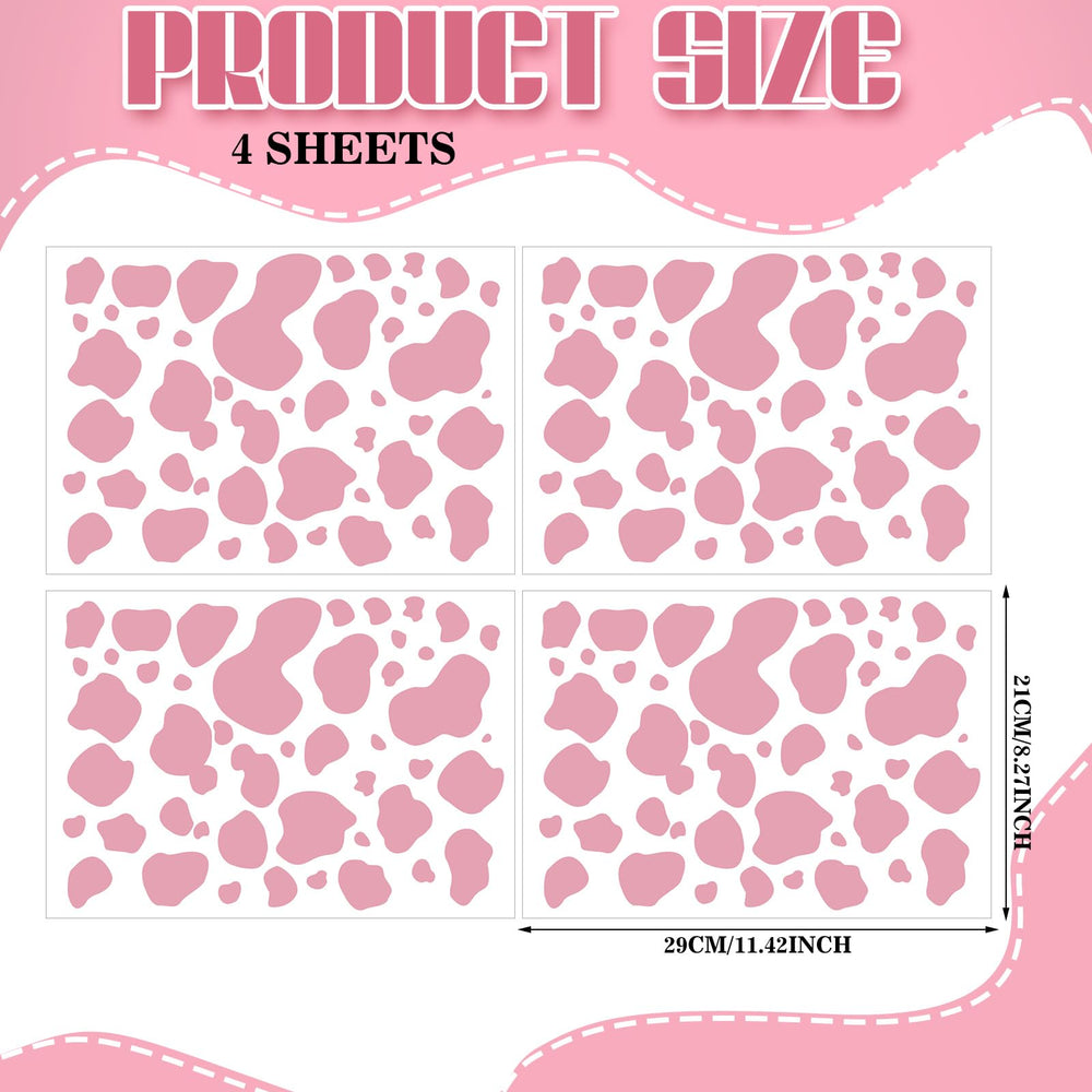 Chinco pink cow-print stickers close-up surface highlighting glossy vinyl