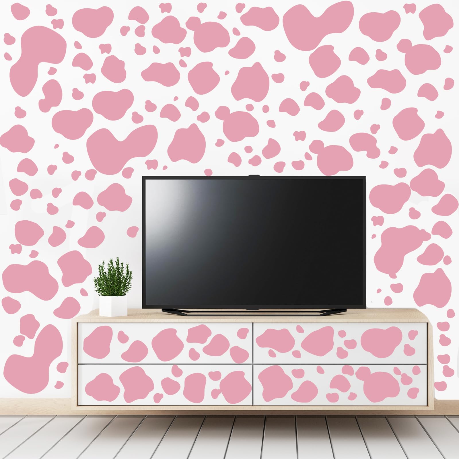 Chinco pink cow-print fridge decal on kitchen surface