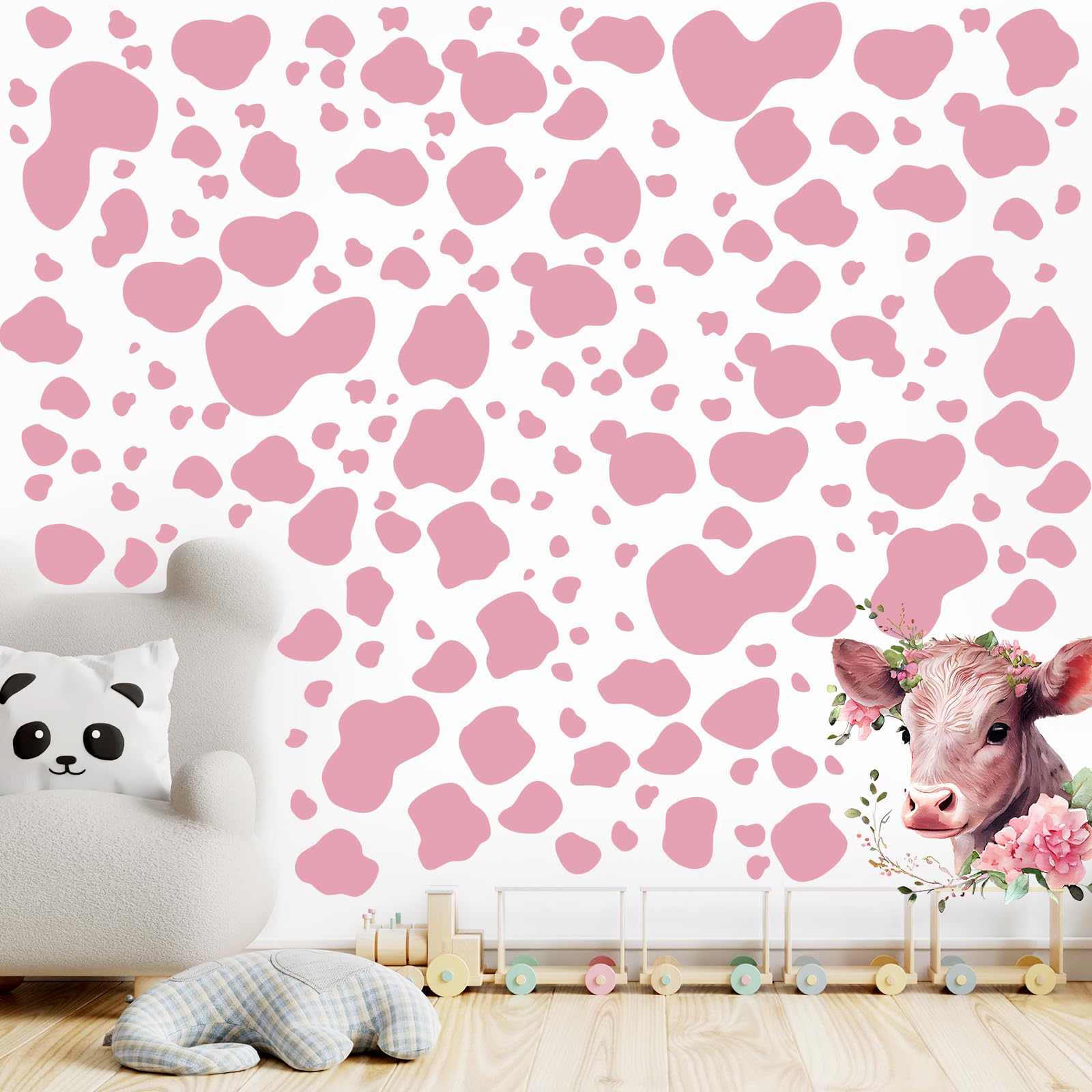 Chinco pink cow-print sticker pack shown for versatile wall decor