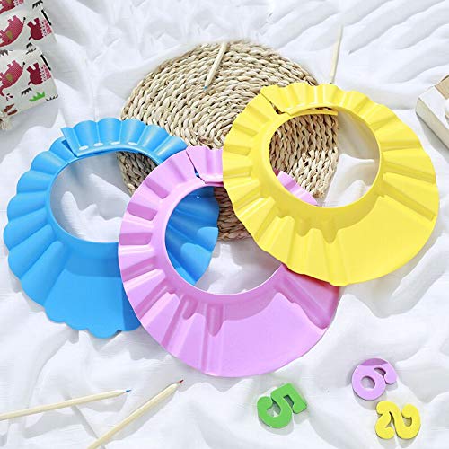 Chinshwehaw baby-safe shampoo cap pink in-use demonstrates comfortable fit for toddlers
