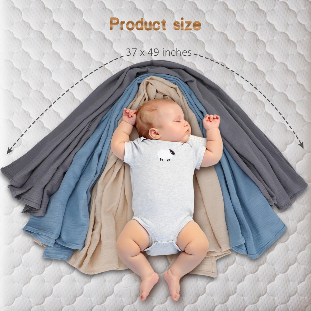 Chiowels swaddle 37in x 49in demonstrates large size for secure, easy swaddling.