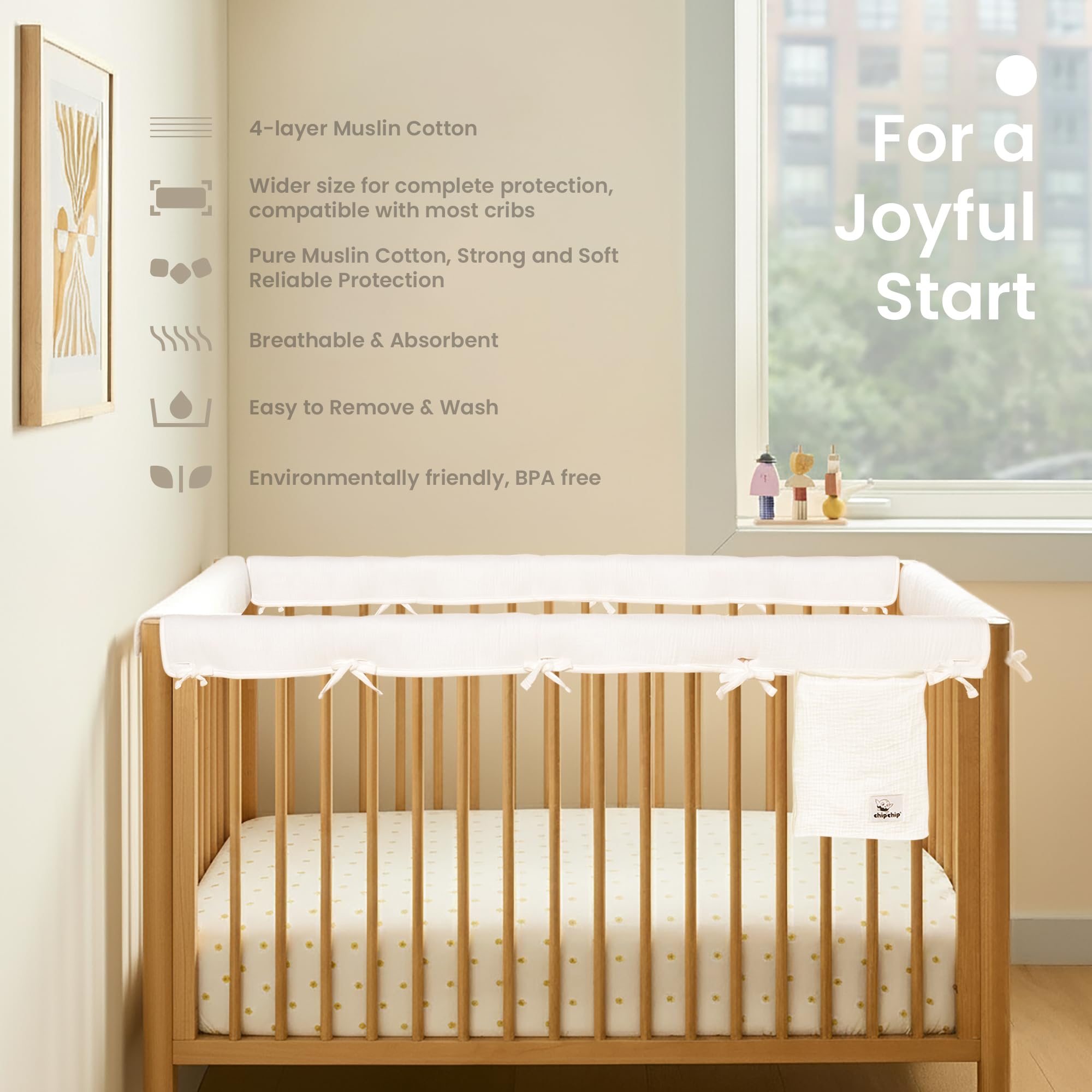 ChipChip cotton muslin machine-washable fabric stays soft after washing.