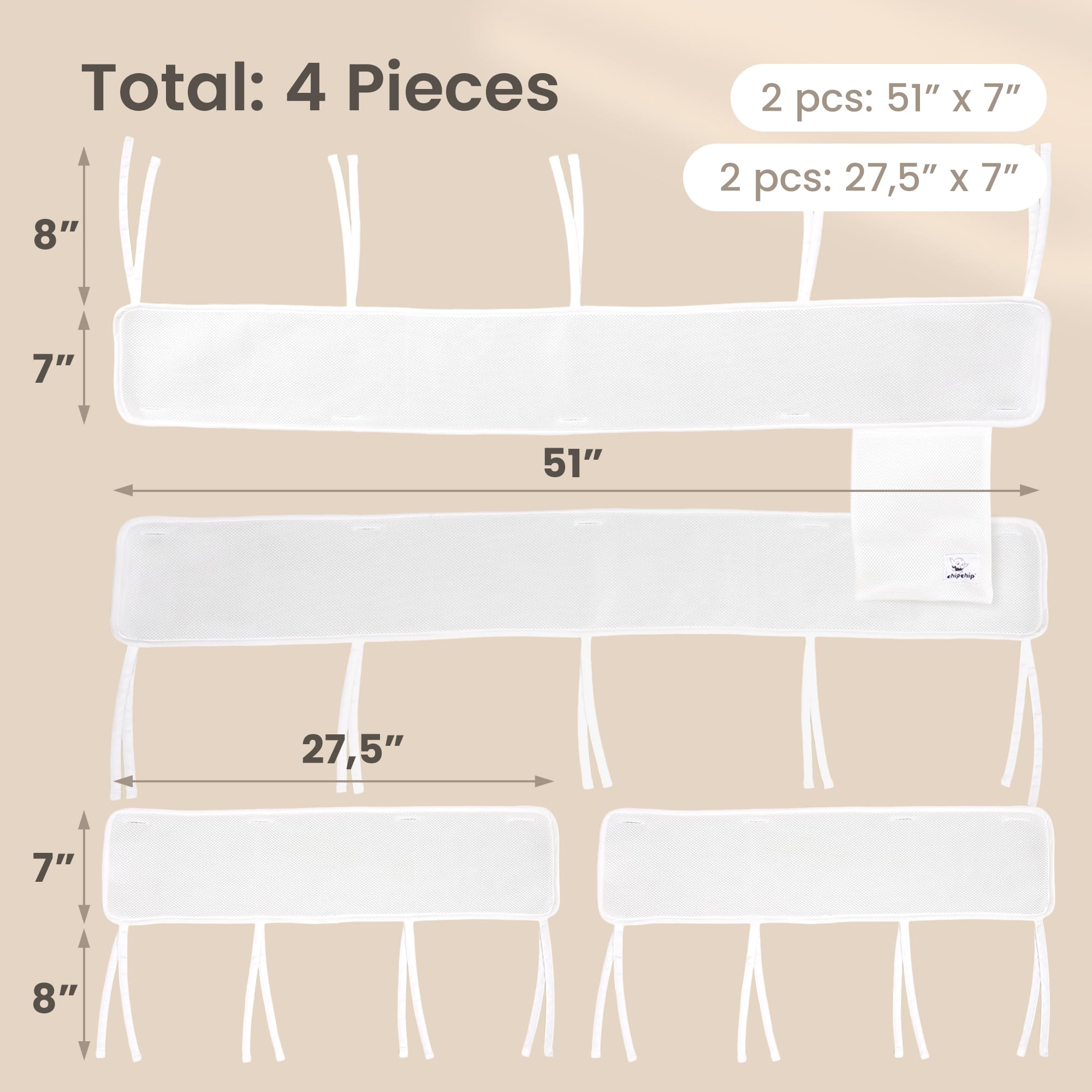 CHIPCHIP white mesh panel 51x7 pocket shows built-in accessory storage.