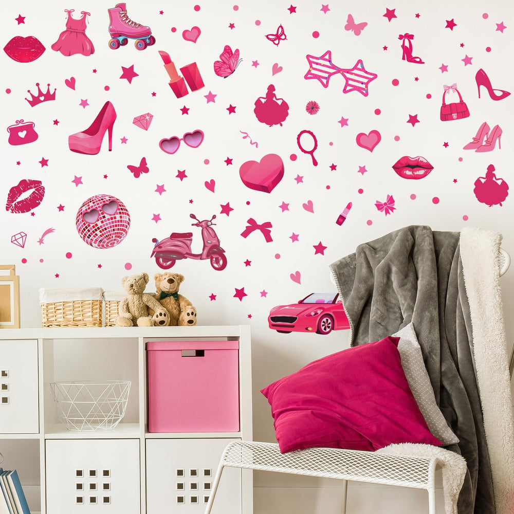 Chivertion pink girl wall stickers doll-head design enhances princess-themed decor.