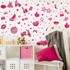 Chivertion pink girl wall stickers doll-head design enhances princess-themed decor.