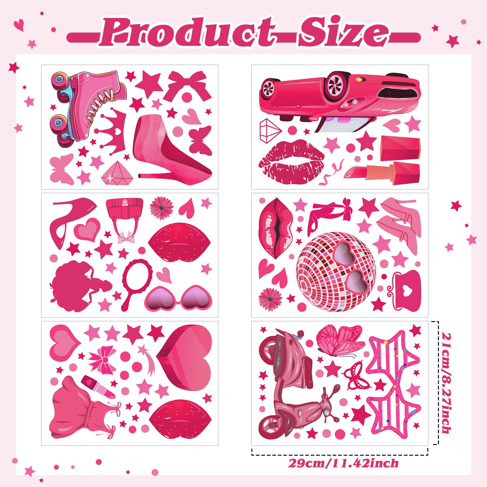 Chivertion pink girl wall stickers heart lip detail adds playful accents to walls.