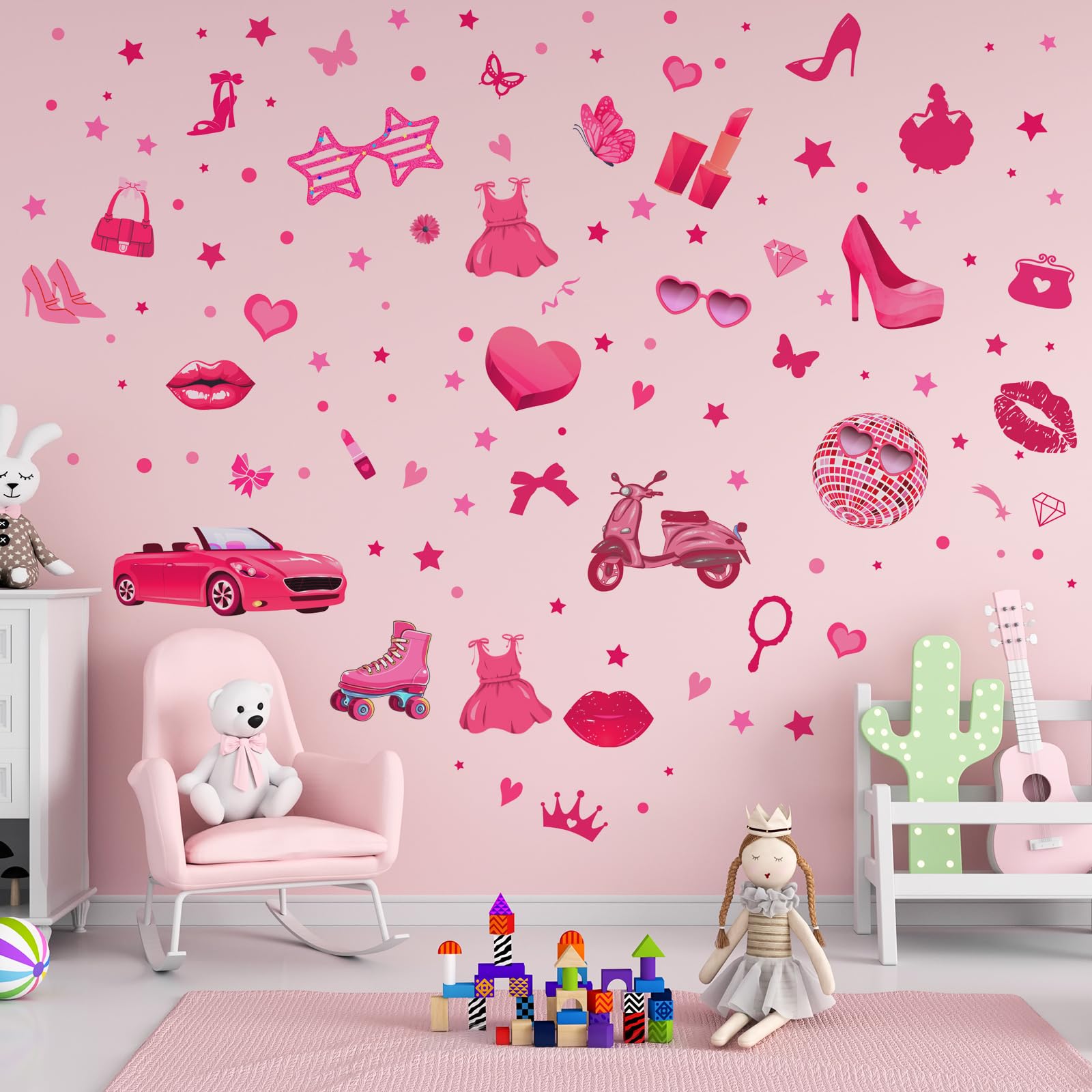 Chivertion pink girl wall stickers high-heel icon adds chic touch to walls.