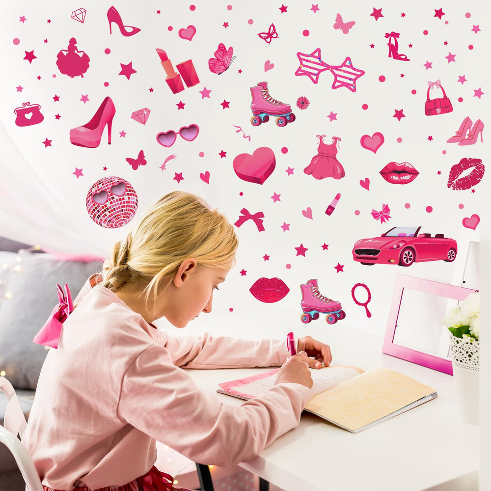 Chivertion pink girl wall stickers lipstick art suits laptops and notebooks.