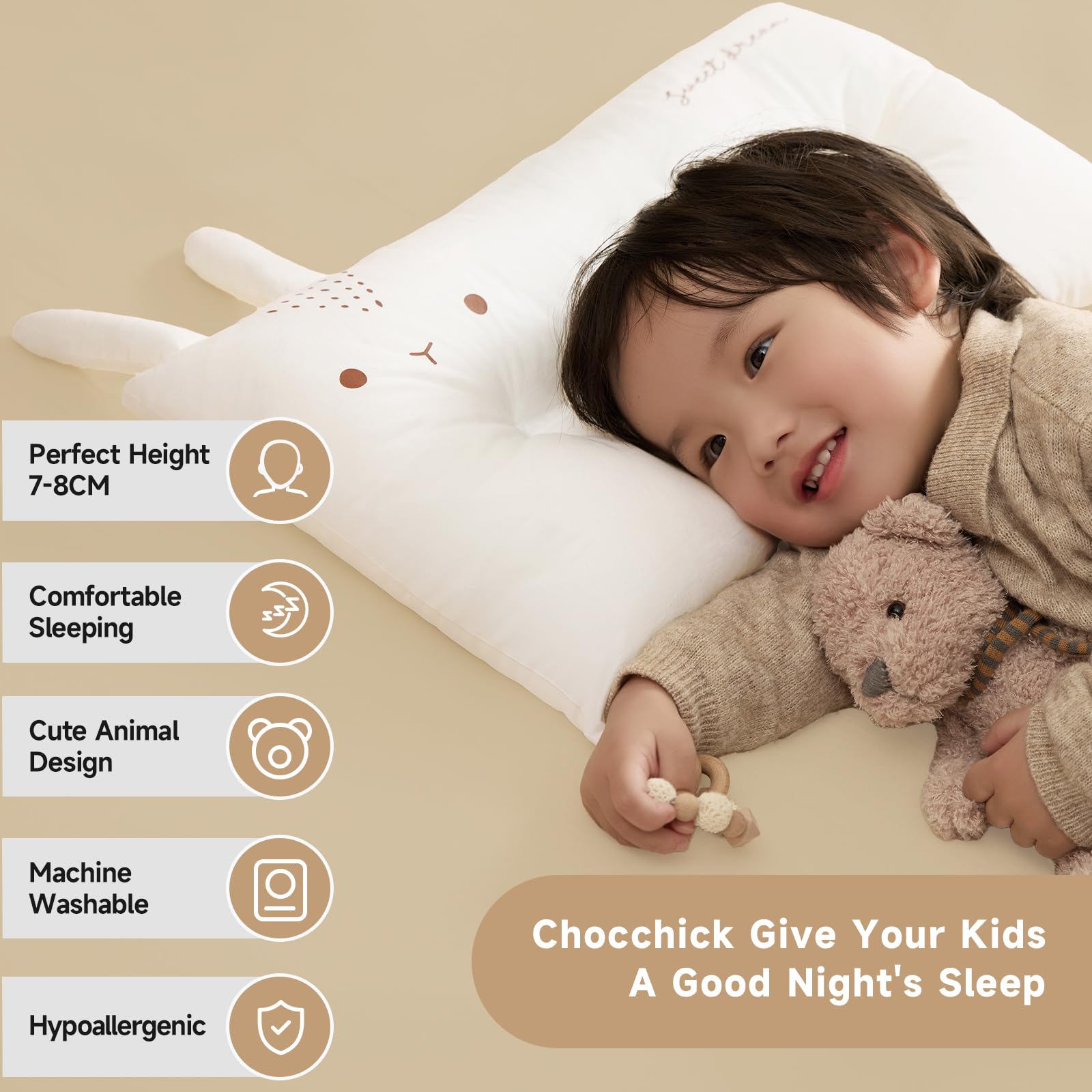 Choc chick toddler pillow 20x14 inch size offers a cuddly, compact surface.
