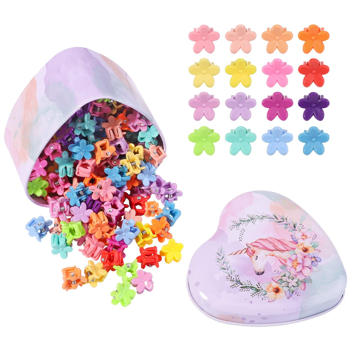 Choicbaby 128pcs flower clips assortment with vibrant colors for every day styling.
