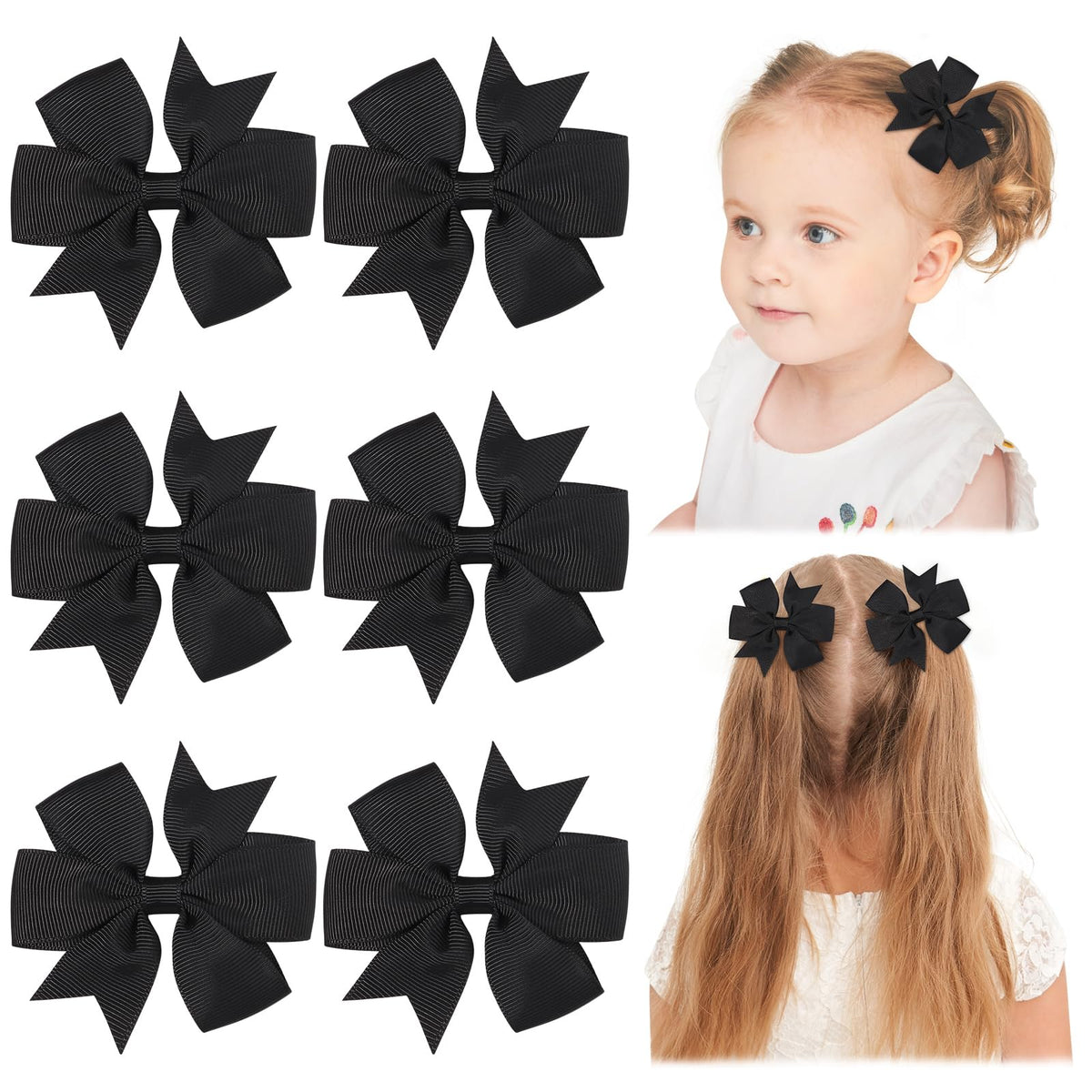 Choicbaby 3in black pinwheel bow clip close-up showing durable grosgrain and secure grip
