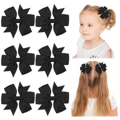Choicbaby 3in black pinwheel bow clip close-up showing durable grosgrain and secure grip