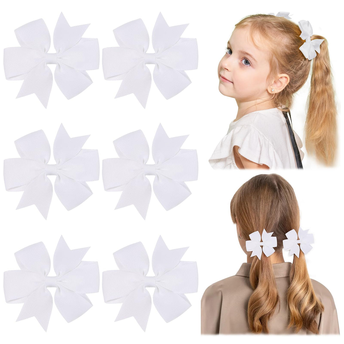 Choicbaby 3in white grosgrain pinwheel bow on a clip enhances toddler hairstyle