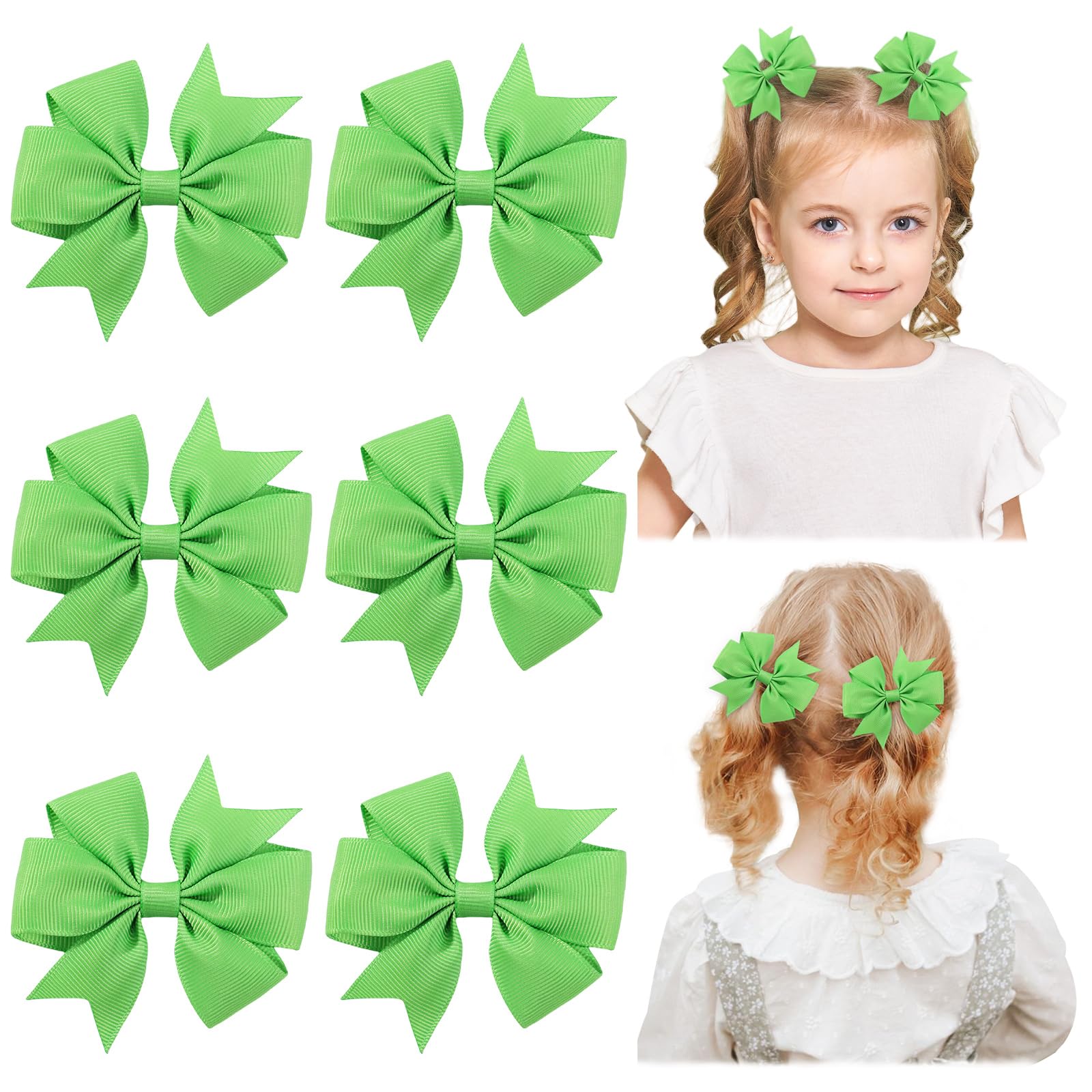 Choicbaby 3-inch green solid hair bow with secure clip for daily wear.
