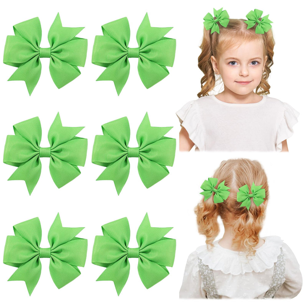 Choicbaby 3-inch green solid hair bow with secure clip for daily wear.