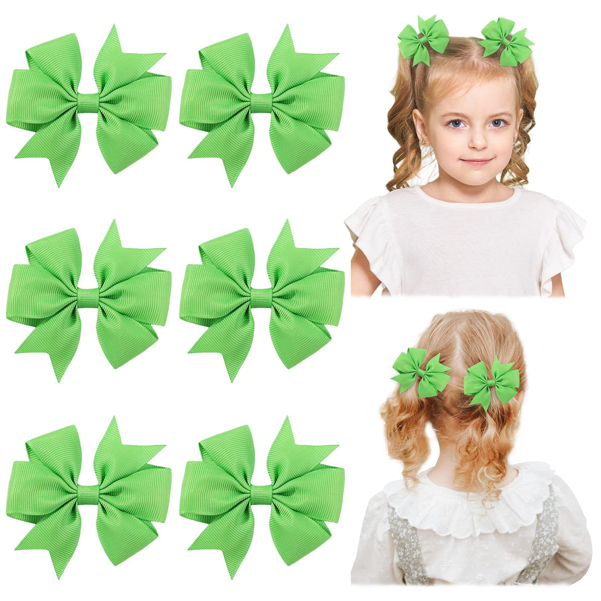 Choicbaby 3-inch green solid hair bow with secure clip for daily wear.