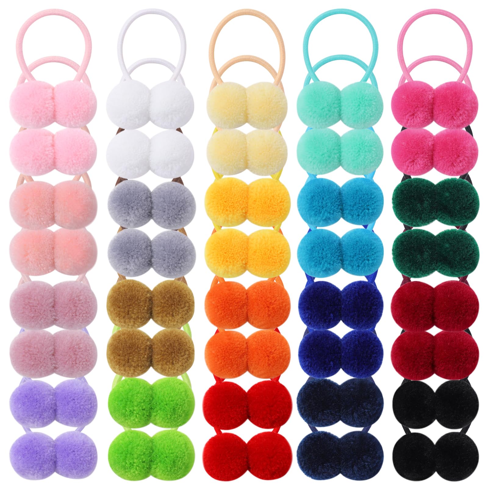 ChoicBaby 40pcs rainbow pom-ball hair ties for quick, colorful ponytails.