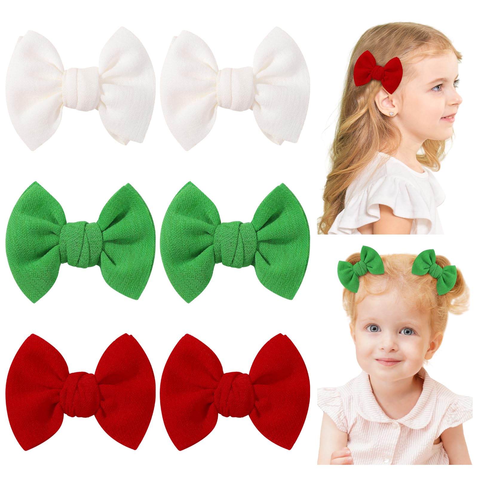 Choicbaby 6pcs Christmas hair clips set in red, green, white for festive looks.