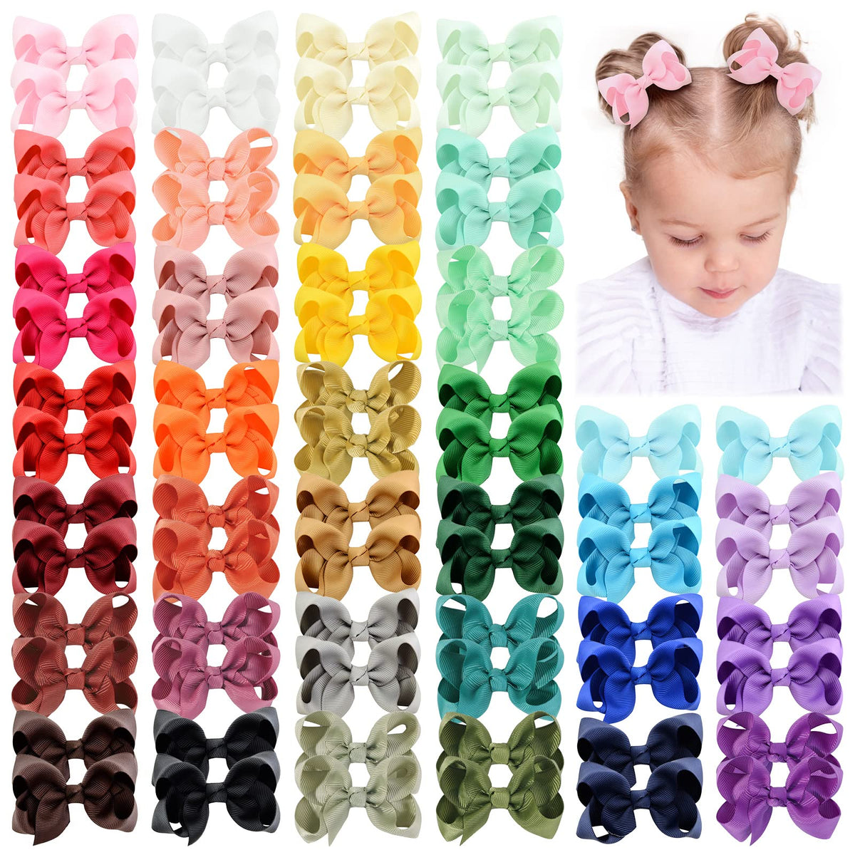 Choicbaby 70-piece hair bows in bright colors for easy outfit matching