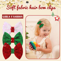 Choicbaby glitter green bow close-up with sequin sparkle for holiday outfits.