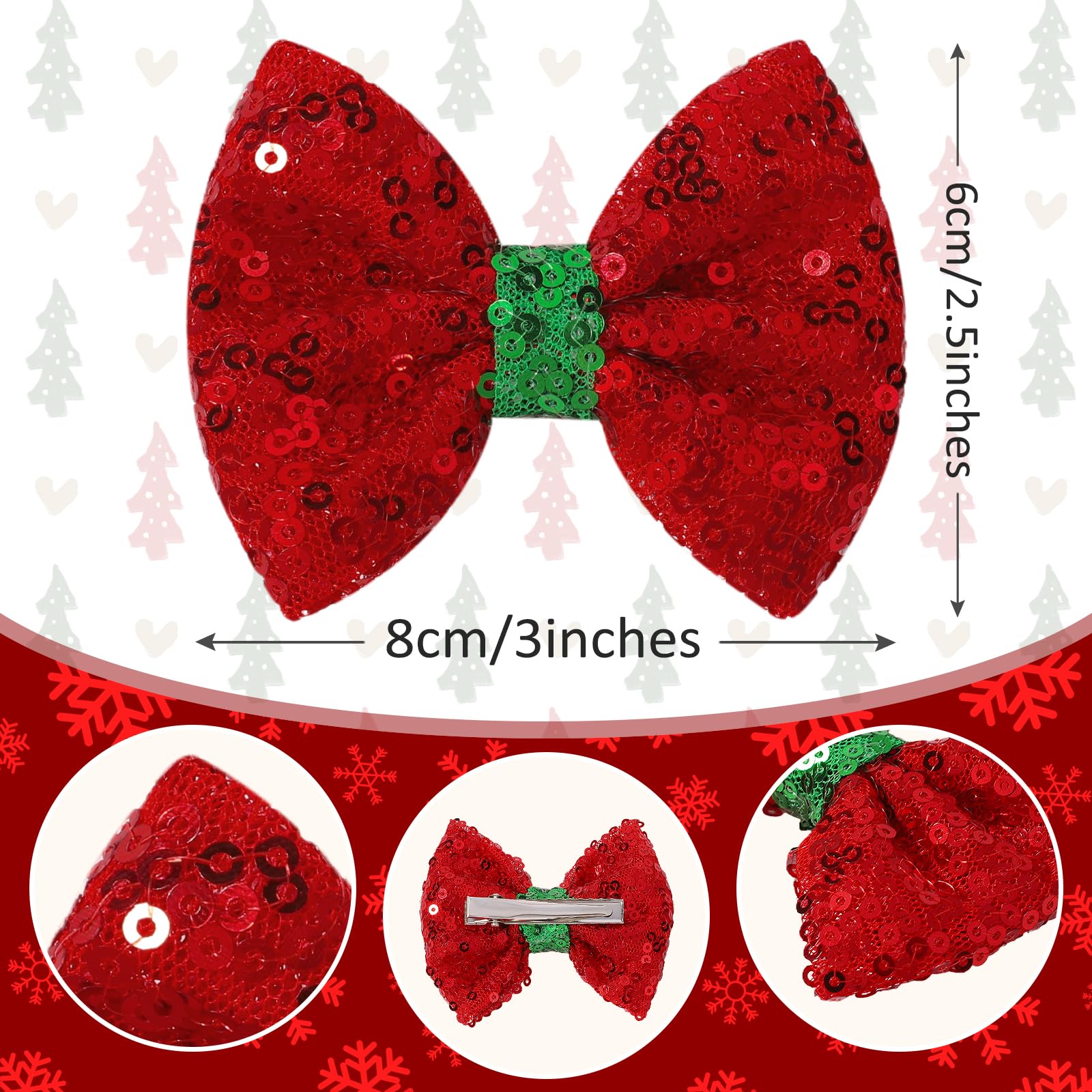 Choicbaby glitter red bow close-up with sequin sparkle for festive toddler styling.