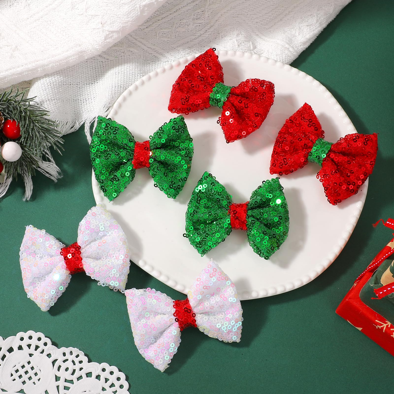 Choicbaby glitter white bow close-up for versatile Christmas outfits.