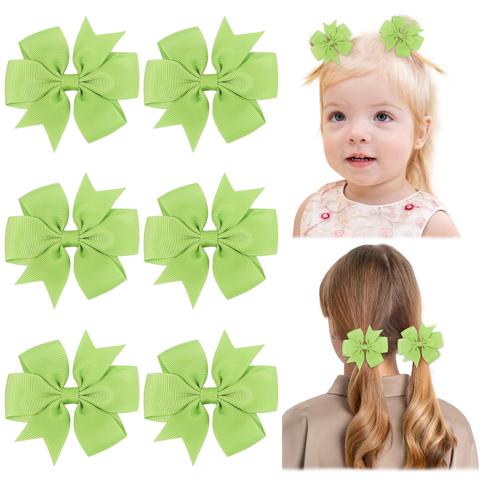 Choicbaby green 3-inch bow clip closeup for secure, stylish toddler hair.