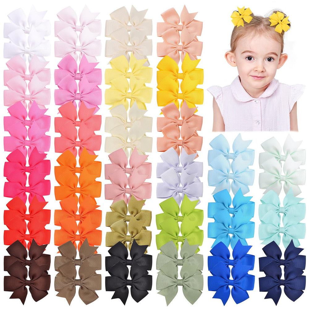 Choicbaby mini hair bows 2.3 inches in 60 color options for coordinating outfits.