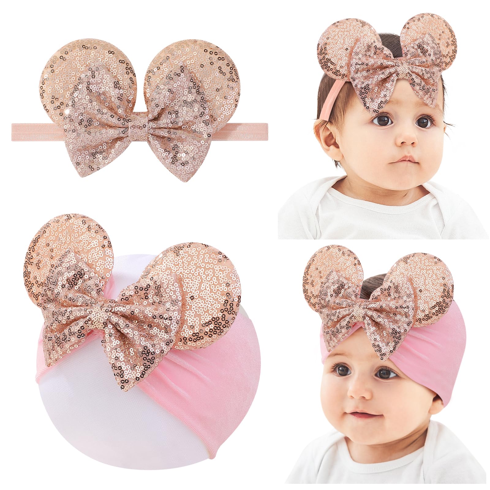 choicbaby mouse ears headband gold, gentle nylon fit for newborns and toddlers, comfortable all day.