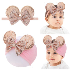 choicbaby mouse ears headband gold, gentle nylon fit for newborns and toddlers, comfortable all day.