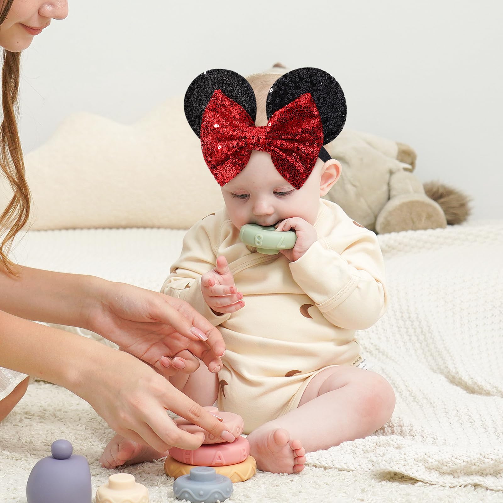 choicbaby mouse ears headband infant fit demonstrates a 7-inch stretch for all ages.