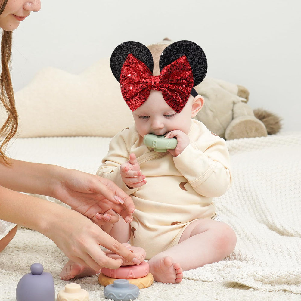 choicbaby mouse ears headband infant fit demonstrates a 7-inch stretch for all ages.