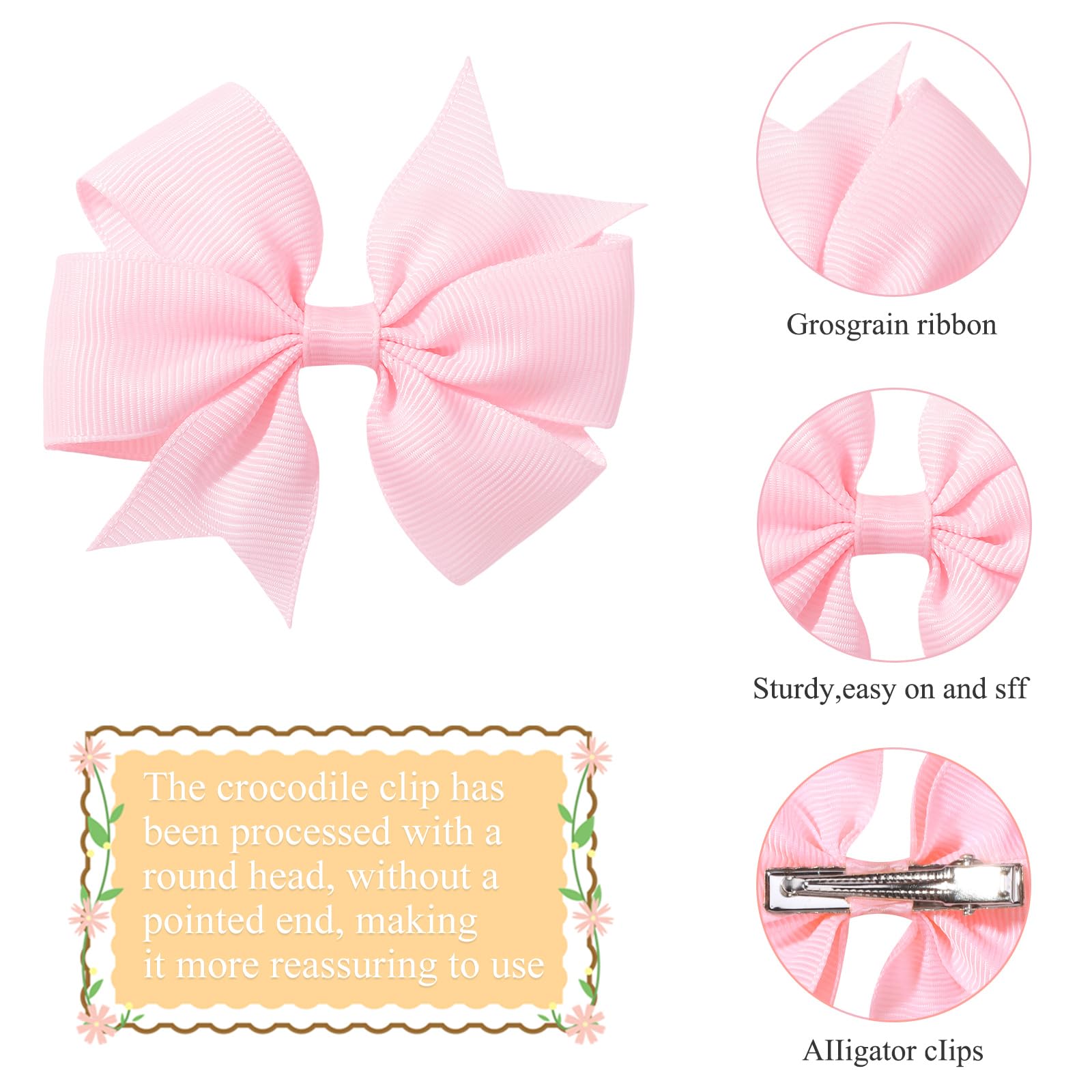Choicbaby pink solid-color bow clip for secure toddler hair.
