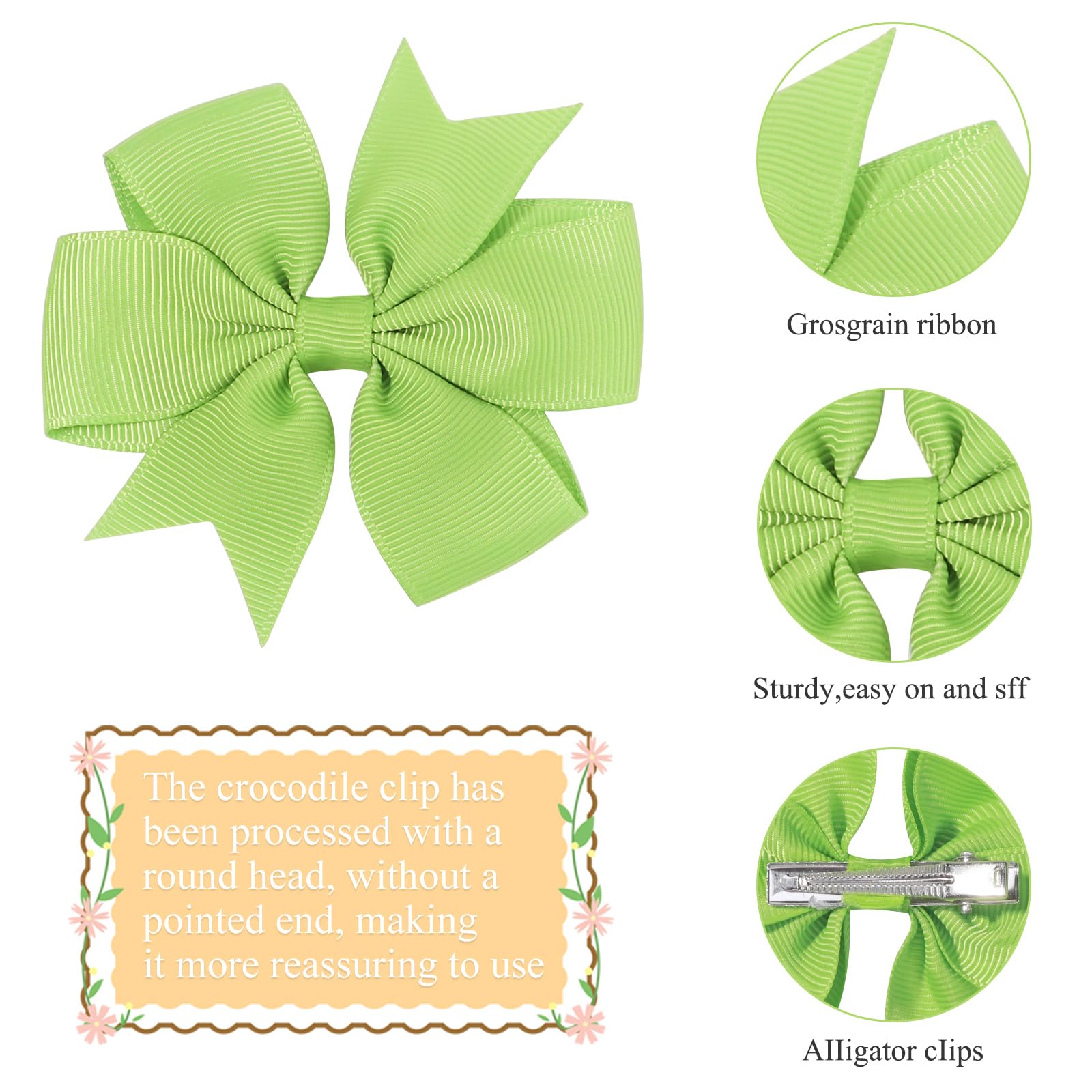 Choicbaby toddler clip closeup in green, gentle grip for pigtails.