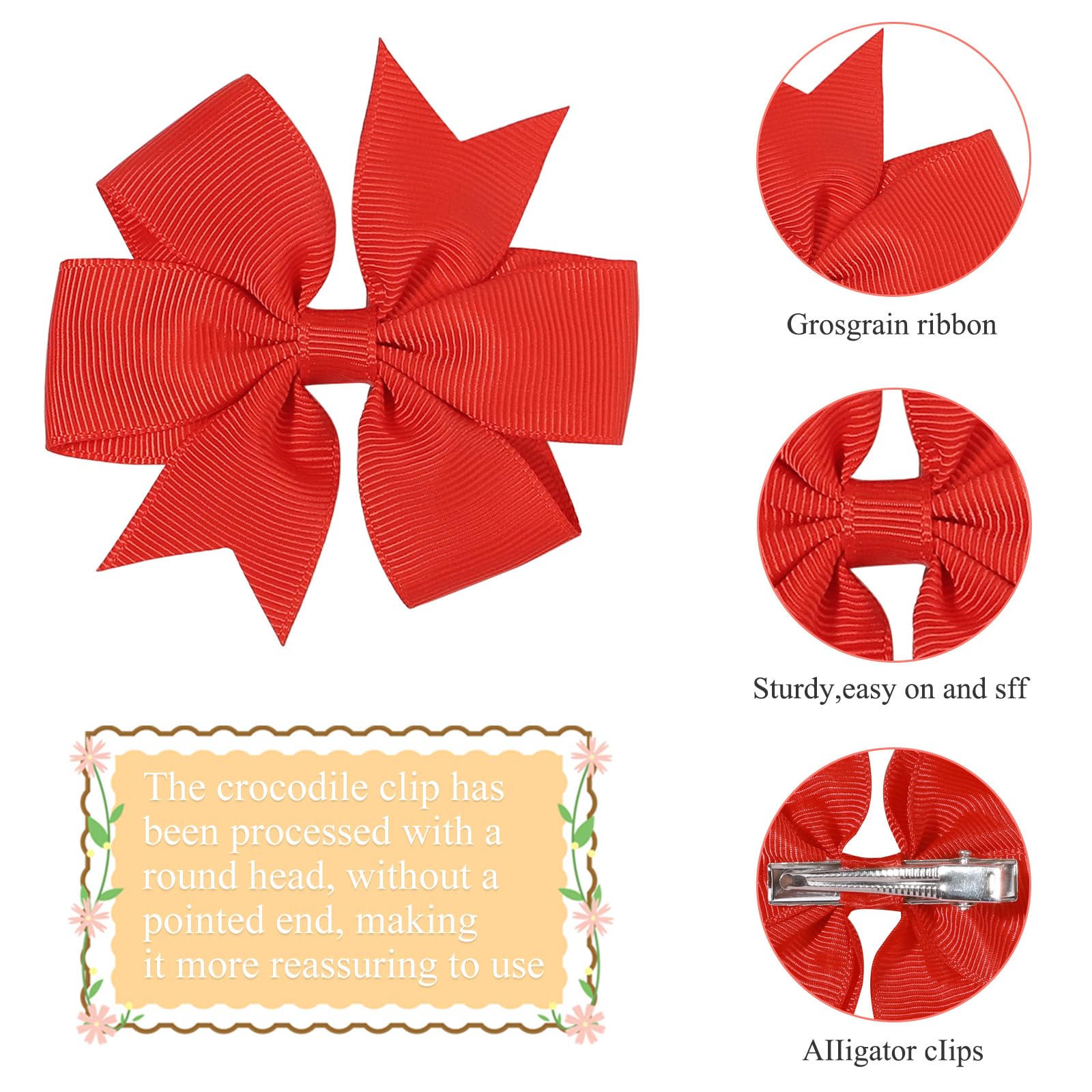 Choicbaby red solid clip bow on a toddler, ideal daily wear accessory.