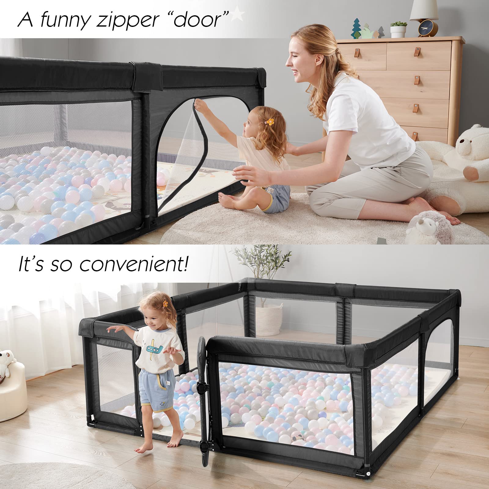 Cholena Playpen 360-degree mesh provides full visibility for supervising during play.