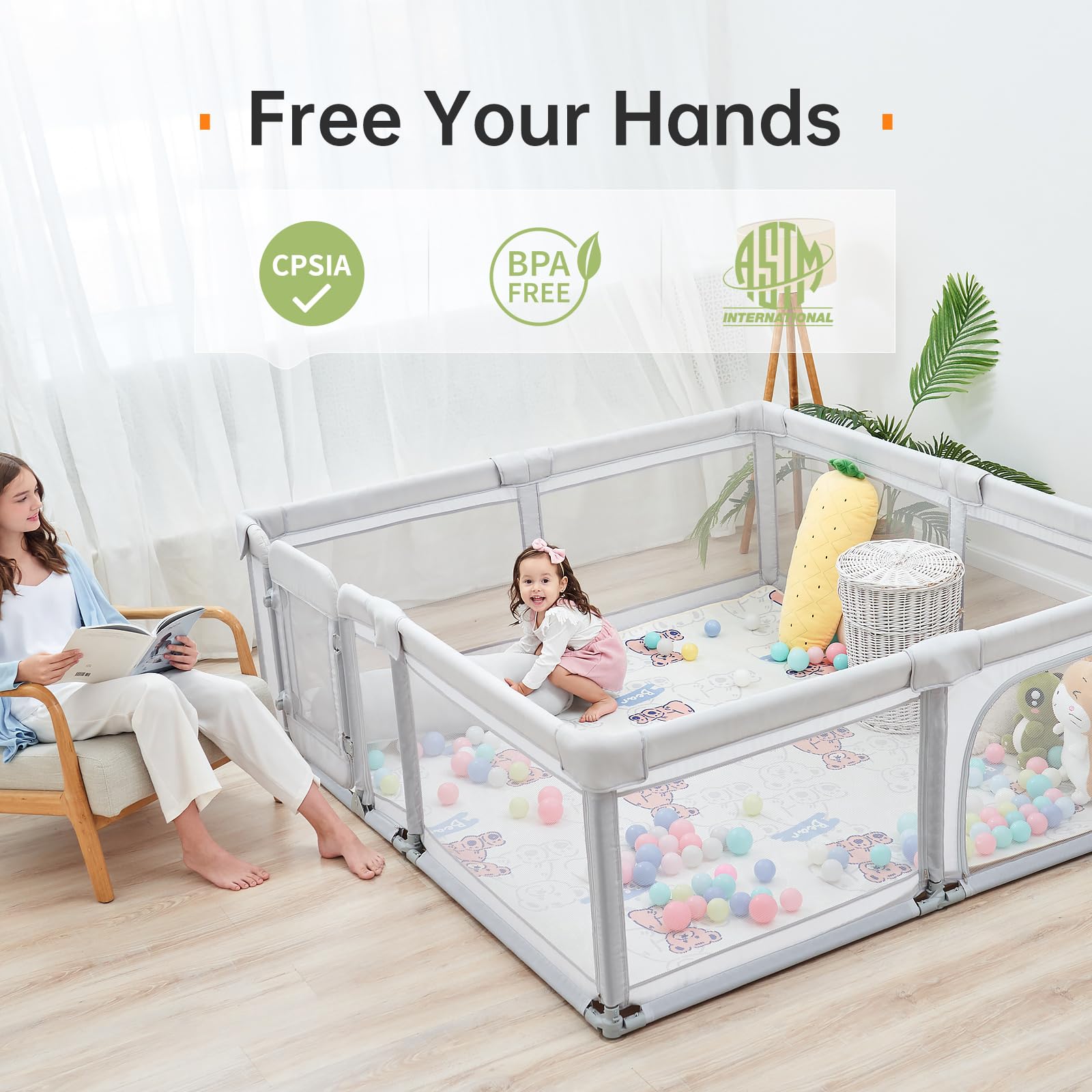 Cholena baby playpen safe durable materials with 300D Oxford fabric and breathable mesh