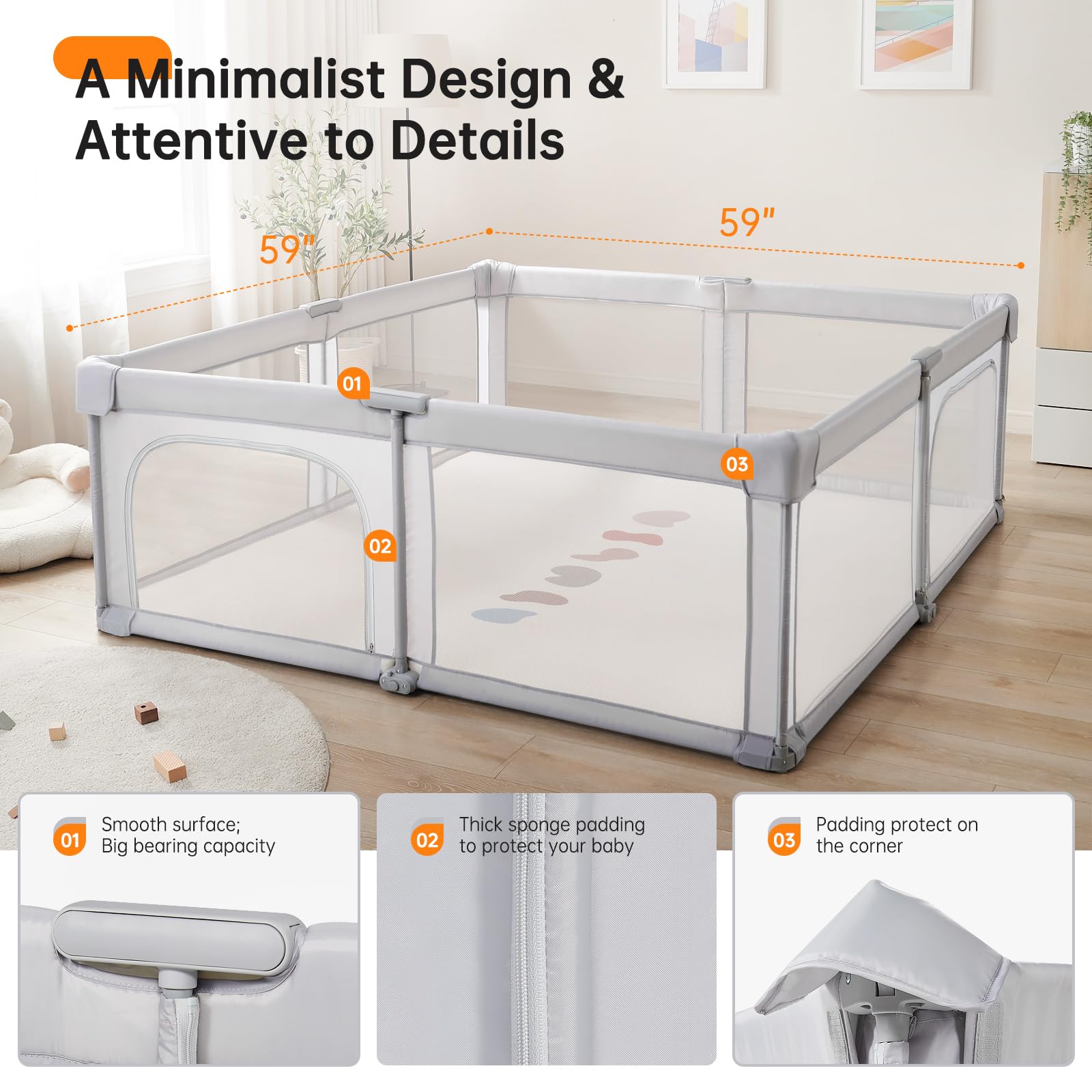 Cholena baby playpen sturdy-frame: secure structure for safe play.