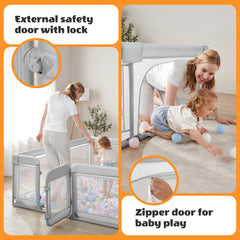Cholena baby playpen two-doors close-up demonstrates easy entry and exit without stepping over