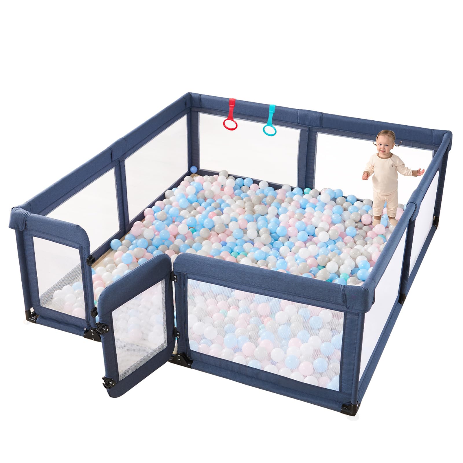 Cholena baby playpen two-doors exterior offers easy access and secure play space.