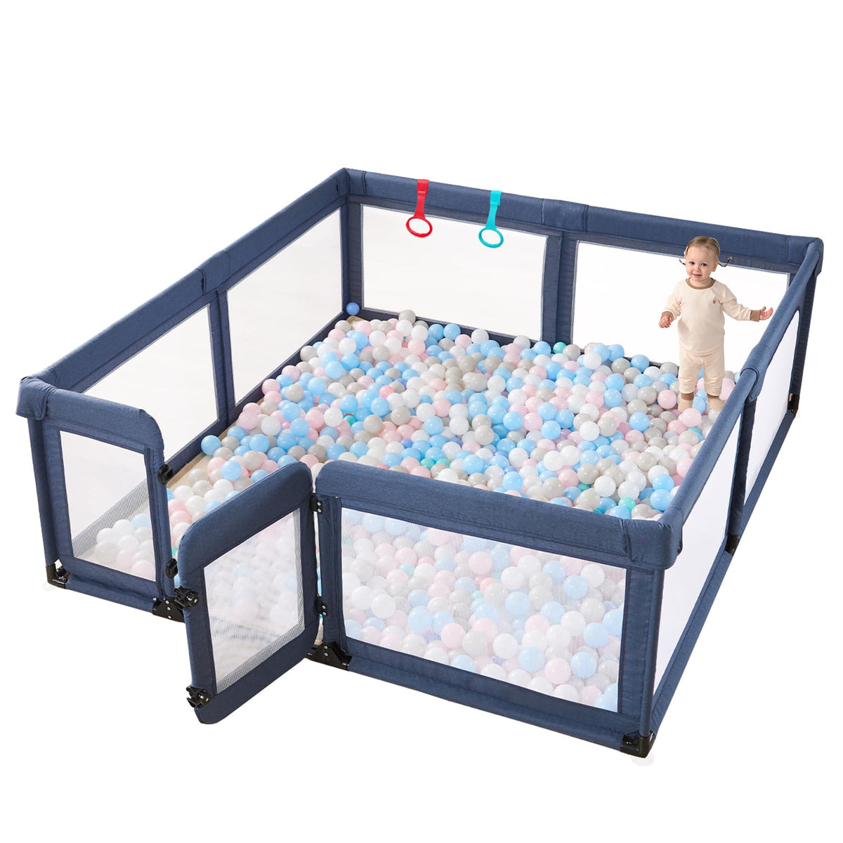 Cholena baby playpen two-doors exterior offers easy access and secure play space.