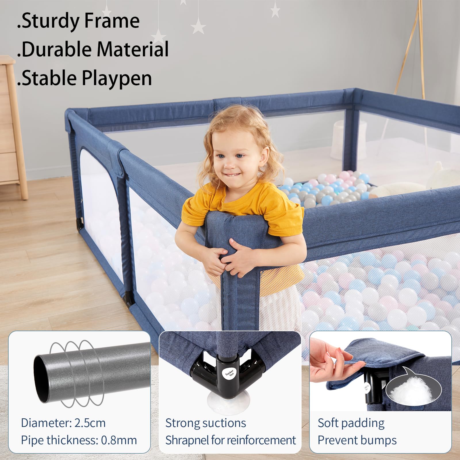 Cholena playpen 360-degree vision mesh helps parents monitor easily.