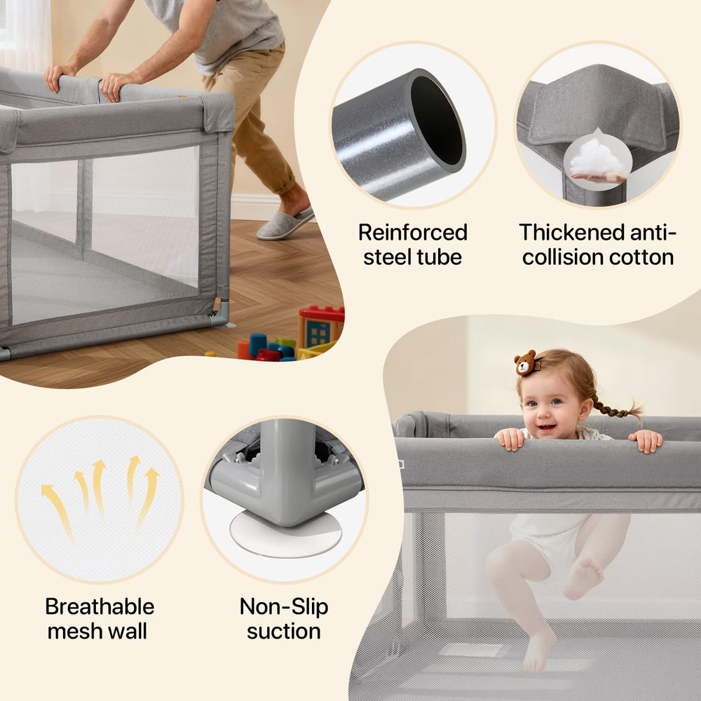 Cholena playpen zipper-door design for secure entry while learning to crawl