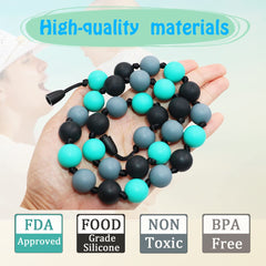 Choneer sensory chew necklace closeup silicone beads emphasize soft textures for tactile exploration.