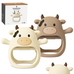 ChooKaChoo teething mitten on a baby's hand for gentle soothing.