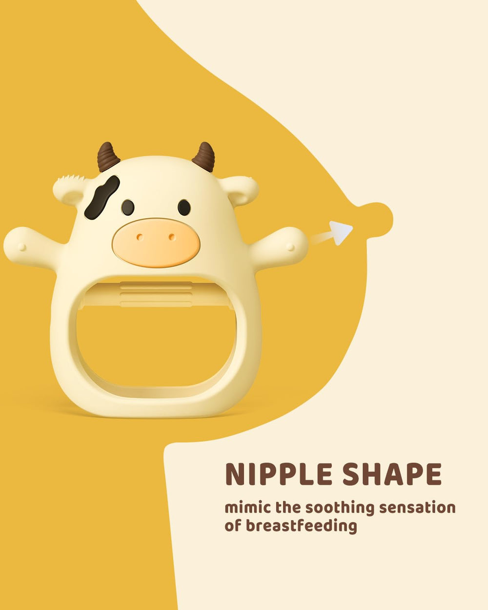 ChooKaChoo teether surface with textured bumps easing tender gums.